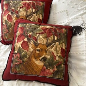 Deer Design Holiday Throw Pillow - Red and Green